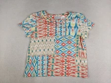 Alfred Dunner Women's Top Coral Blue Print T-Shirt Size PM