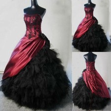 Vintage Black Burgundy Ball Gown Gothic Wedding Dresses Halloween Ruffle Tulle