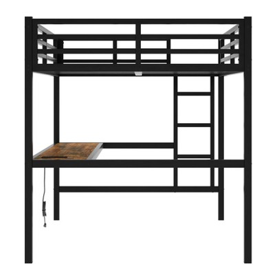 Metal Full Size Loft Bed with Power Outlet and LED Lighted, Noise Reduced,Black