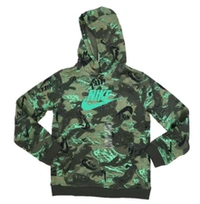 Nike NSW Club Fleece Green Printed Camo Pullover Hoodie Sweatshirt Boys XL