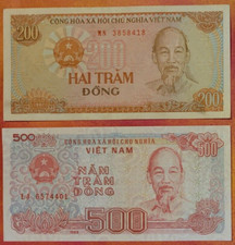 VIETNAM, LOT OF 2 BANKNOTES 200 and 500 UNC. DONG,  Multi-Ship Discounts Given