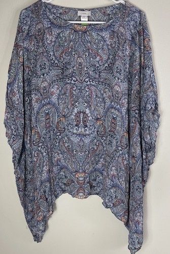 J Jill Tunic Top Poncho Kimono Cover Up Paisley Boho Hippie Lagenlook Artsy M/L - Picture 8 of 11