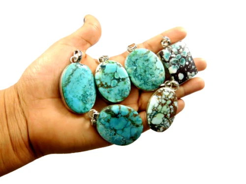 100% Natürlich Türkis Edelstein 925 Versilbert Großhandel Menge Schmuck Anhänger - Bild 2 von 4