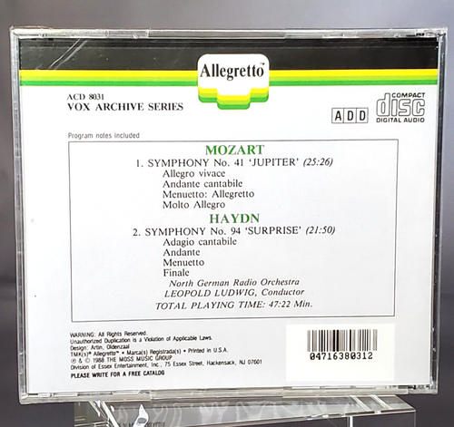 Mozart Symphony No 41 Jupiter Haydn No 94 Surprise CD 1988 Allegretto sealed - Imagen 3 de 4
