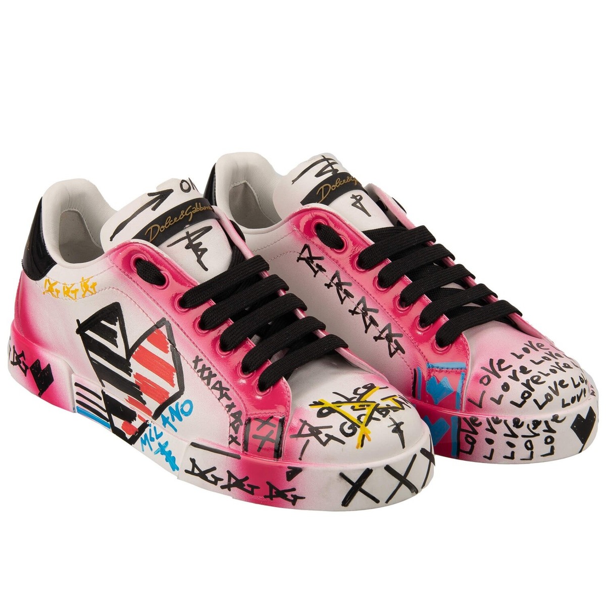 DOLCE GABBANA Love Hand Painted Woman Sneaker PORTOFINO Pink 40 US 10  13013