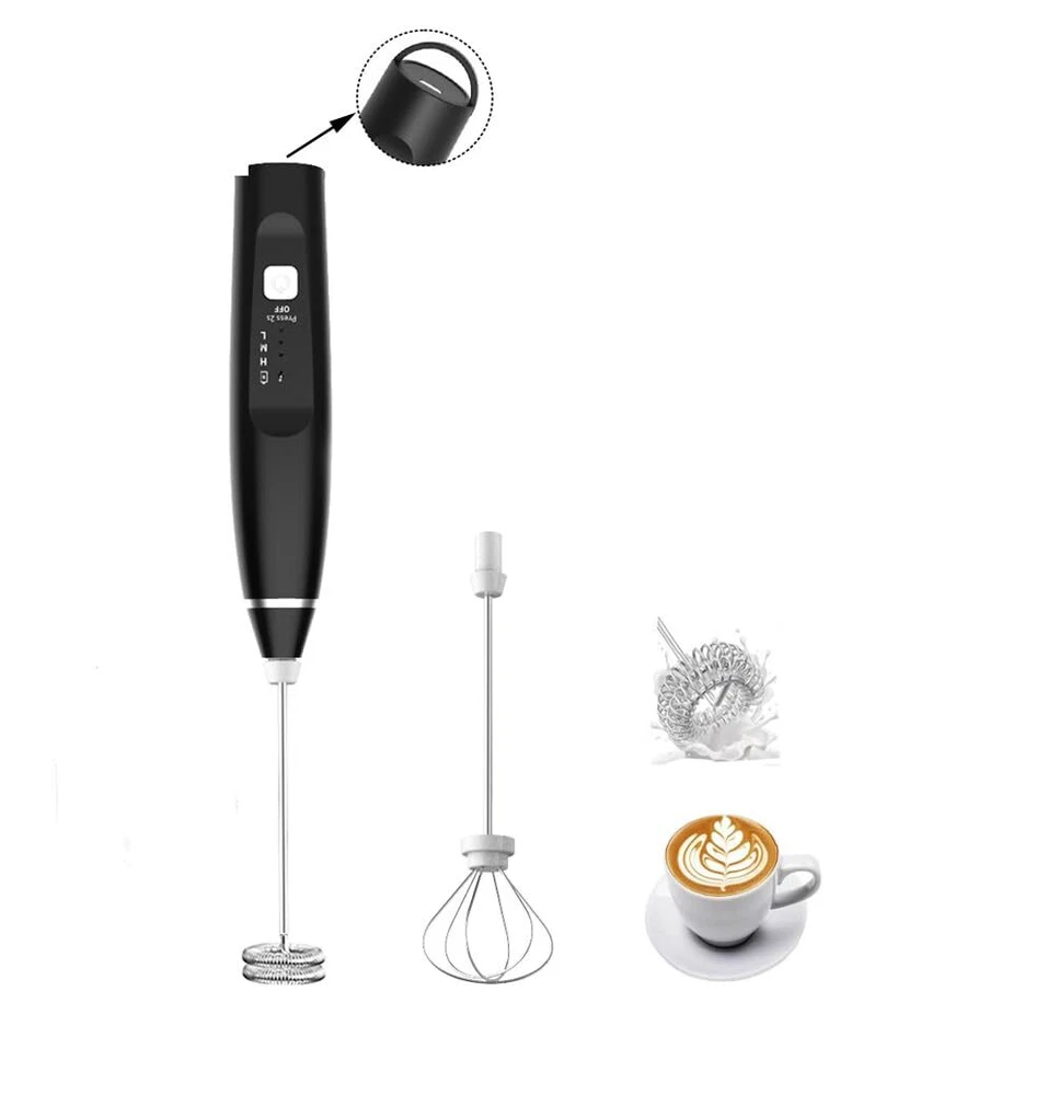 Milk Frother Handheld Foam Maker with 2 Stainless Stirring Head 3 Speed Recha... Milk Frother Handheld Foam Maker with 2 Stainless Stirring Head 3 Speed Recha...