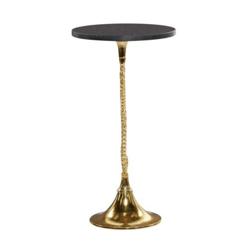 Litton Lane End Table 13"x24.75" Large Round Marble Top Aluminum Gold Sea Horse - Picture 6 of 11