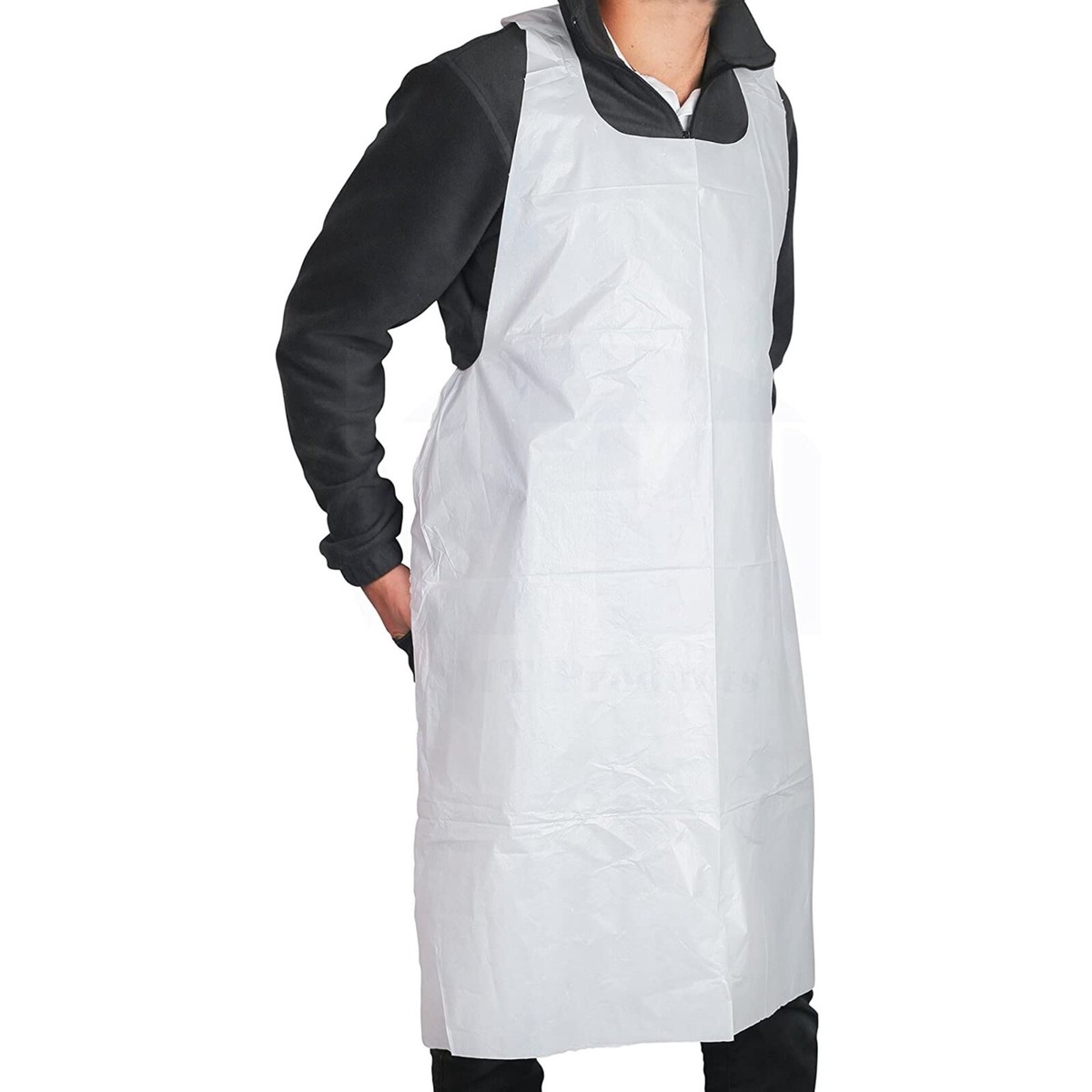 MT Products Disposable White Heavy Weight Plastic Apron 46