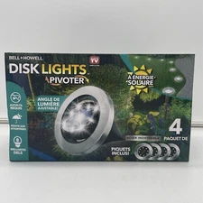 Bell Howell Deluxe Disk Lights LED Solar Powered Stainless Steel Set Of 4
