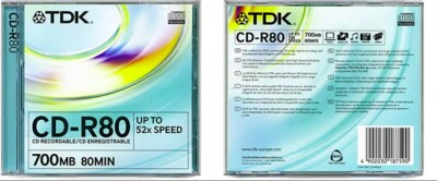 TDK (CD-R80JCA) (CD-R80JCA-D) 52x Jewel Case Storage Media (10  