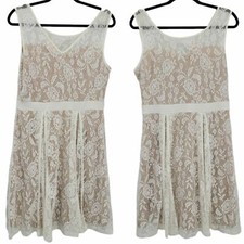 Candalite Fit & Flare Dress L Bridal Nude Lined White Lace Overlay Illusion