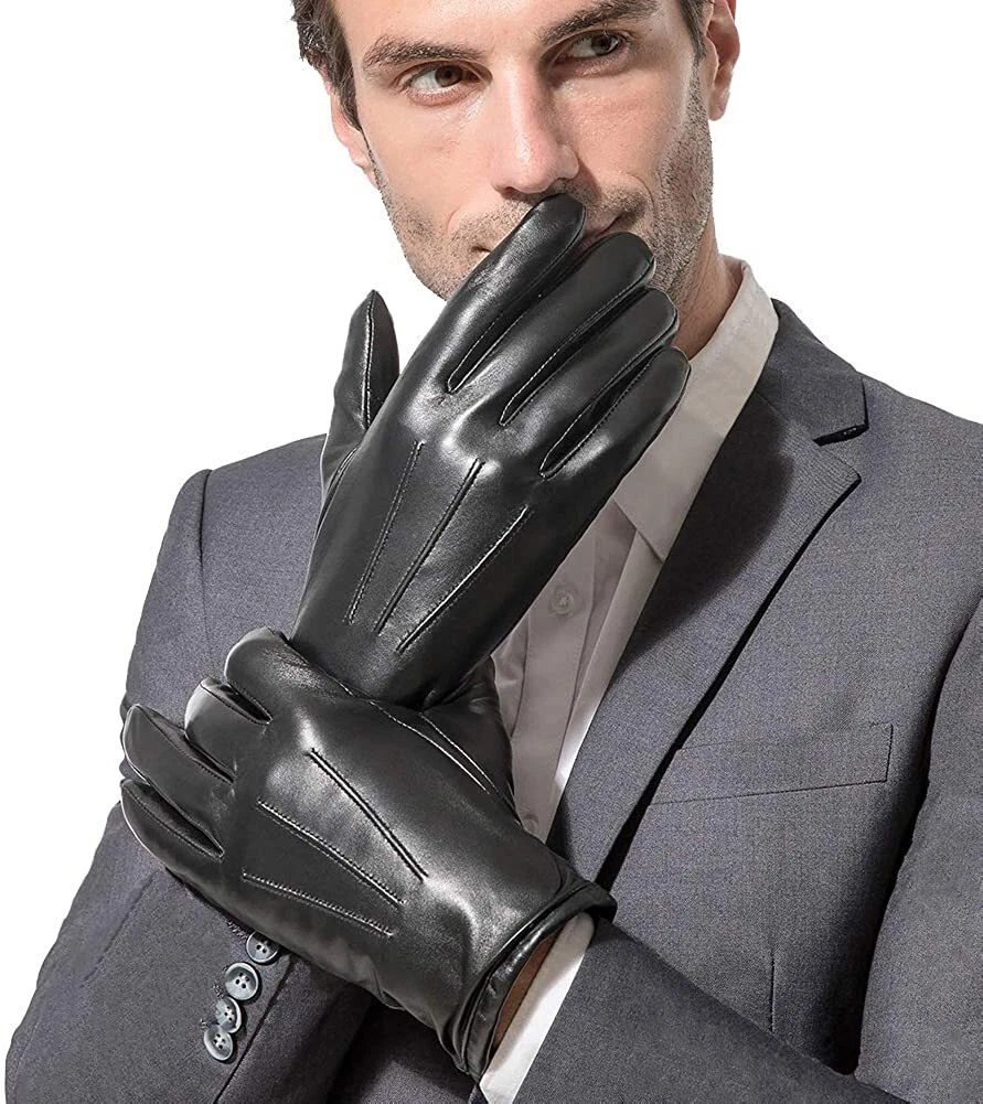 100% Genuine Sheepskin Leather Gloves Extra Warm for Cold Weather, Multiple Uses
