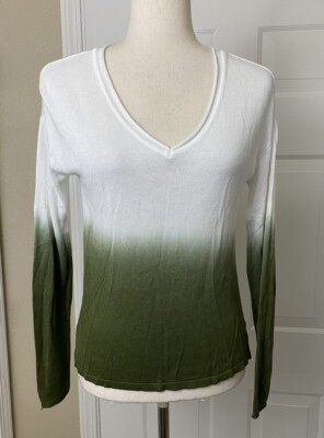 Venus Womens Sweater Size Small Green White Knit VNeck
