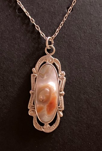 Elegant Sterling Silver 925 ART NOUVEAU Blister Pearl w/ 16” Chain Necklace - Picture 2 of 4