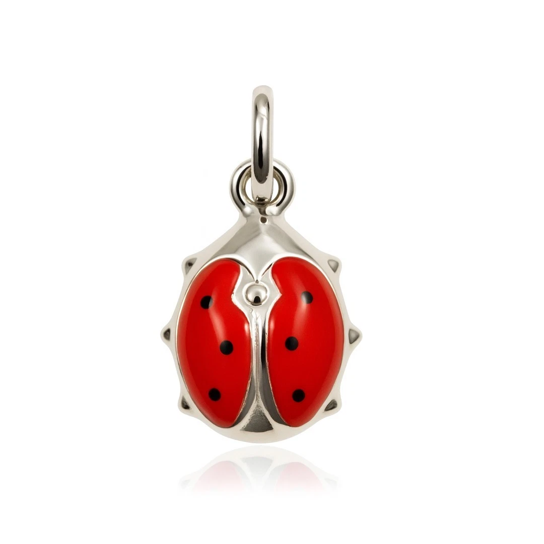 Collana Coccinella Portafortuna In Argento Sterling 925 Smaltato A Mano, Gioiello Artigianale Made In Italy, Anallergico E Rodiato, Lunghezza 50 Cm