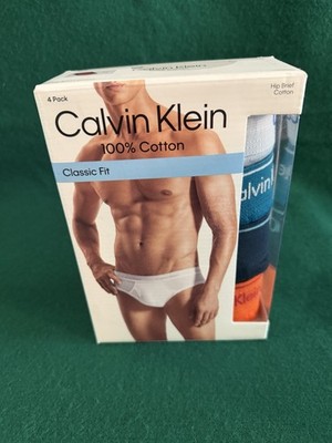 CALVIN KLEIN Hip Brief 100% Cotton Classic Fit 4 Pack - M