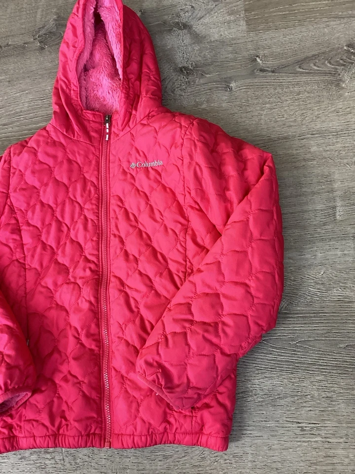 Columbia Youth Jacket Girls Size M Pink Bella Plush Quilted Plush Fuzzy Hooded - Image 2 of 4