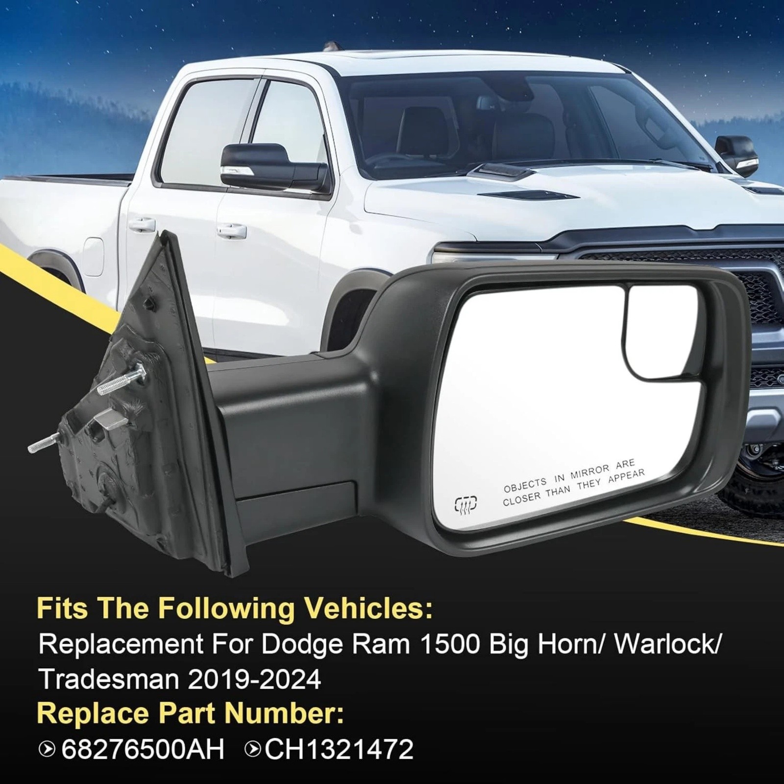 Heated Mirror w/Power Fold Signal Light Passenger Side For 2019-2024 Ram 1500 thumbnail 7