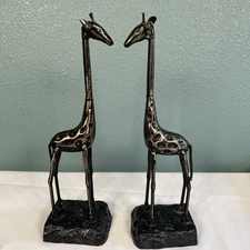 Two 14” Vintage Iron Giraffe Figurines /Bookends -Art -Sculpture- Safari Animals