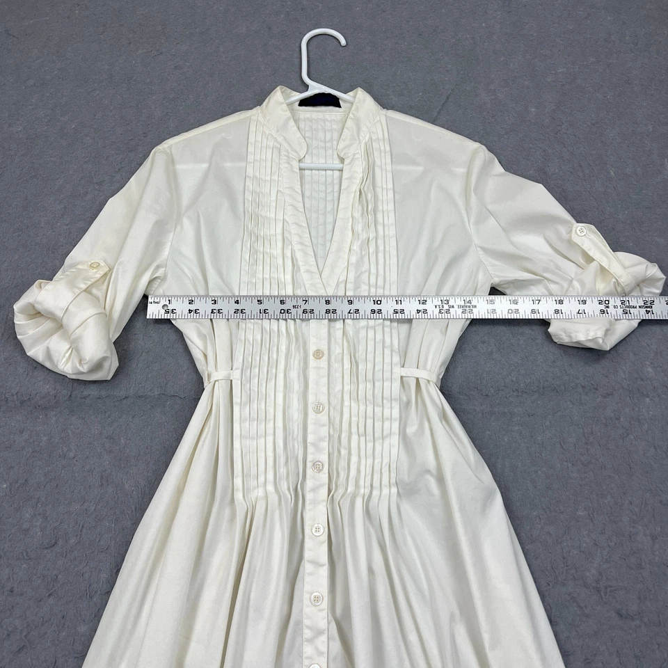 Piazza Sempione Dress Women's 42 White Pleated Tie Roll-Tab Button Prairie Italy - Image 3 of 4
