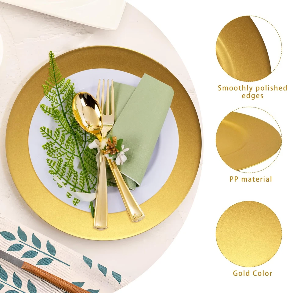 12 Pack Plastic Gold Charger Plates, 13 Inch Round Decorative Serving Dinner ... - Image 3 of 4