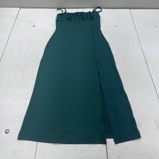Shein Dress Womens Small Green Sleeveless Ruched Slip Maxi Side Slit Party