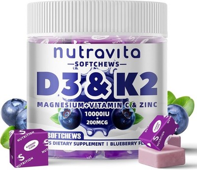 Vitamin D3 K2 Soft-Chews - Blueberry Flavor - Sugar Free - 60ct. - Free Shipping