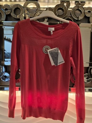 Sportalm Damen Pullover rot Gr. 36 Lochmuster Blumenprint Rundhals Raglan Neu 