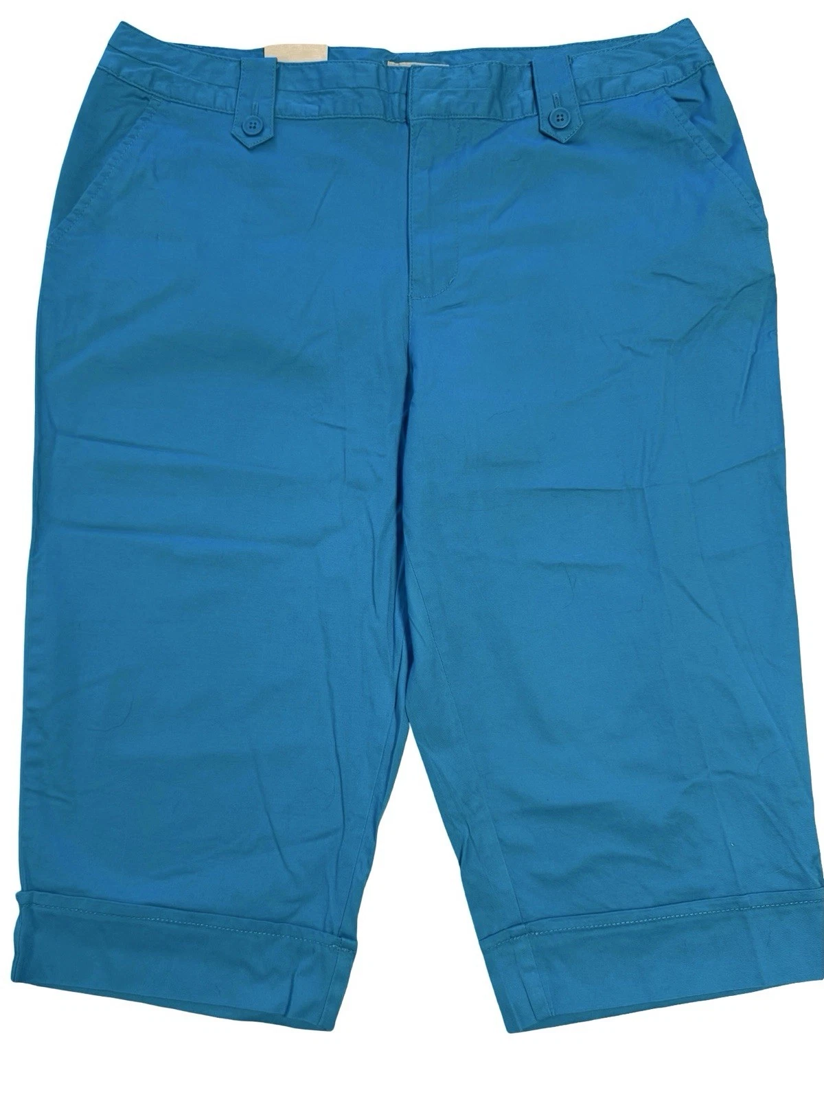 ST JOHNS BAY Scuba Blue Zip Fly Cuffed Capri Pants Women’s Size 14 NWT