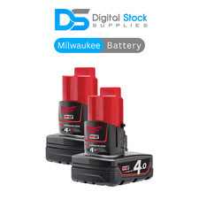 Genuine Milwaukee Twin Pack M12B4 12V 2x 4.0Ah Li-Ion Red Lithium Batteries