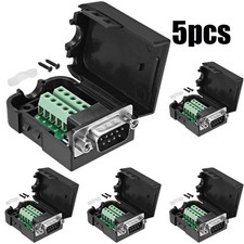 5X D-SUB DB9 Black Cover Male 9Pin Plug Breakout Terminals Screw Type Connector