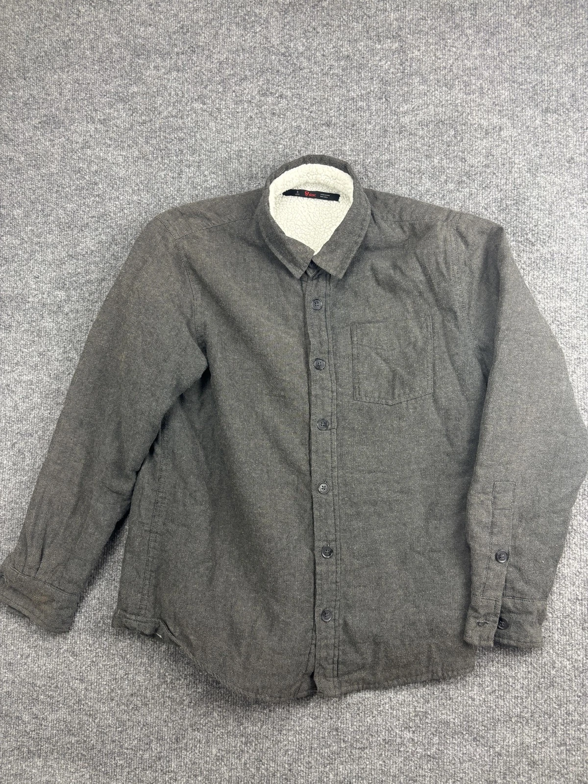 Stoic Jacket Mens Small Gray Sherpa Lined Flannel Shirt Coat Herringbone Outdoor