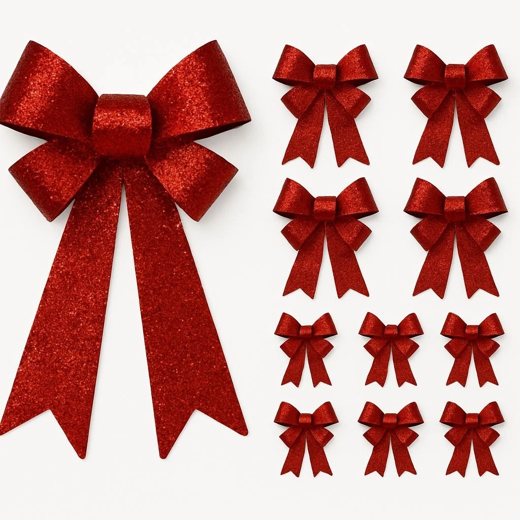 36 Fiocchi Rossi In Velluto Con Paillettes Per Albero Di Natale - Decorazioni 5x5 Cm - Mini Fiocchi Per Ghirlande E Regali