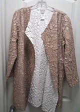 Chico's Travelers Sz. 2 Large Open Front Jacket Beige Puckered Crinkle Texture