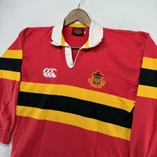 Vintage Canterbury Rugby Shirt men's Medium Red Certa Bonum Certamen Cross 90s