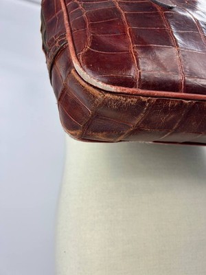 Vintage JIL SANDER Briefcase Tote Bag Mock Croc Leather Brown W
