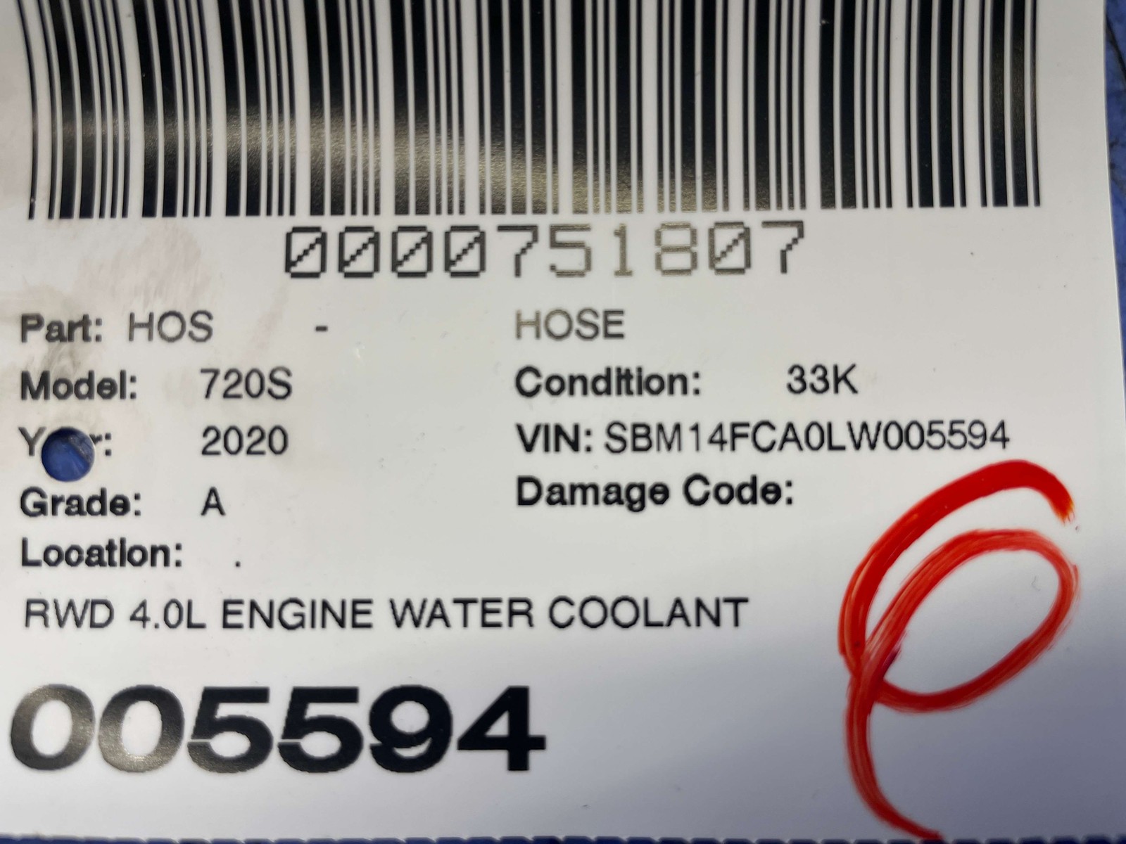 2018-2023 MCLAREN 720S OEM RWD 4.0L ENGINE COOLANT HOSE LINE TUBE PIPE 14L0098CP