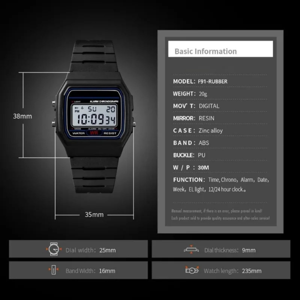 F 91W Clásico Digital Resina Pulsera Cronógrafo Deportivo Unisex Hombre 2