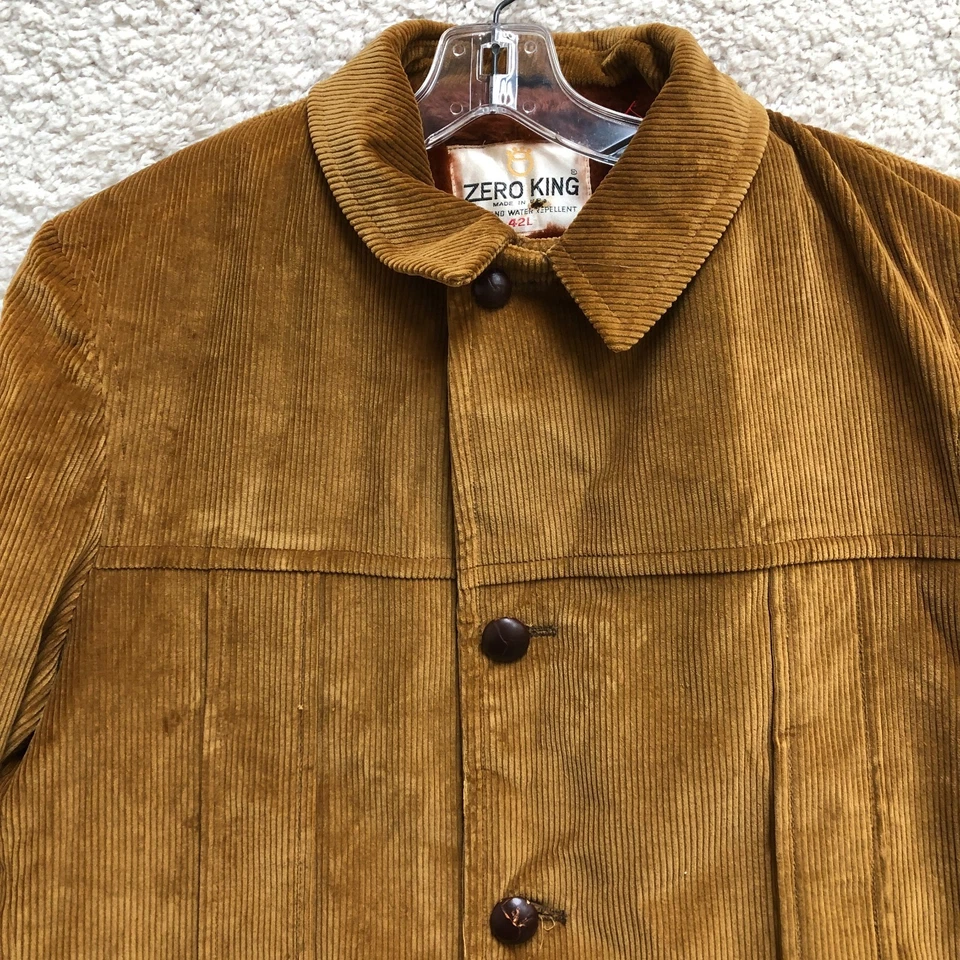 Chaqueta de Colección Zero King 42L Forrada Marrón Pana Pesada Pila Solapa Bolsillos Para Hombres Foto 2 de 4