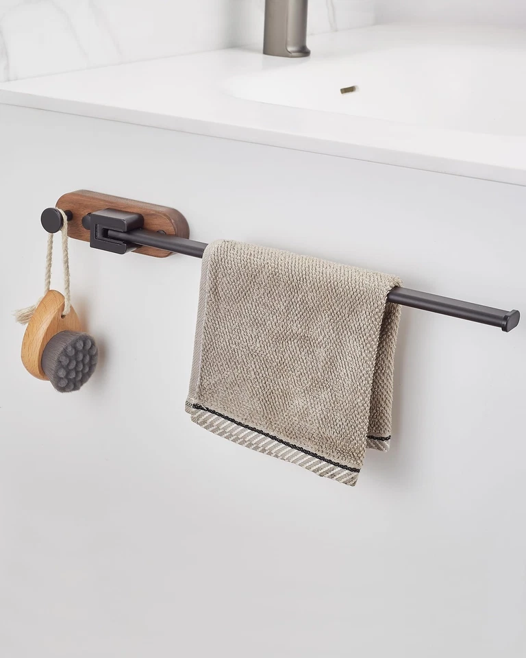 FoldingTowel Rack, Space Saving Wall Mounted Towel Holder with Hook, Rustproo... - Image 3 of 4