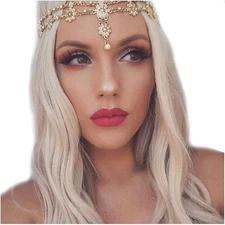 Head Chain Jewelry Crystal Hair Chains Boho Headpiece Pendant Head Chain Hair...
