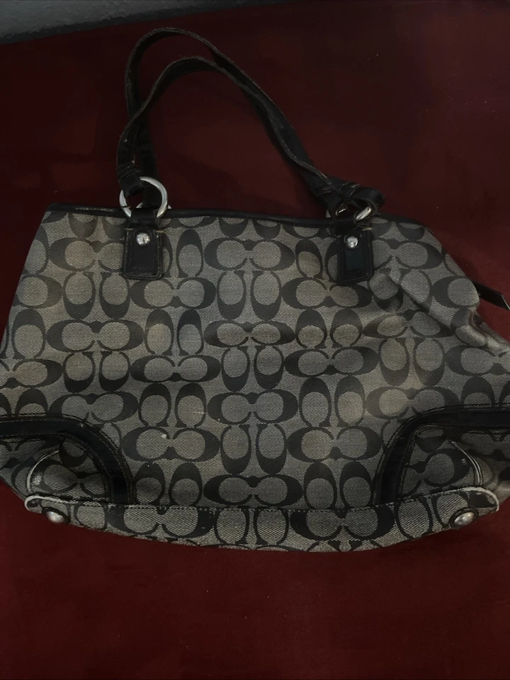 Bolso de mano Coach Peyton Shopper (F18923) negro y gris lona y charol Foto 2 de 3