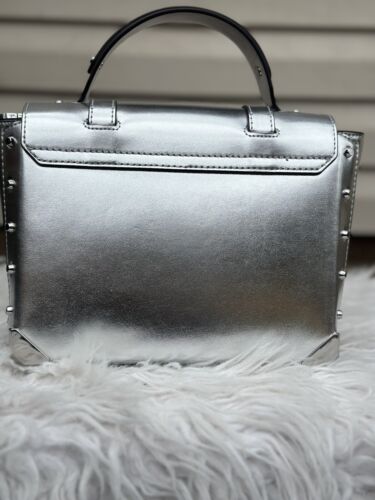 MICHAEL KORS MANHATTAN MEDIUM SCHOOL SATCHEL SHOULDER CROSSBODY BAG SILVER - Picture 2 of 15