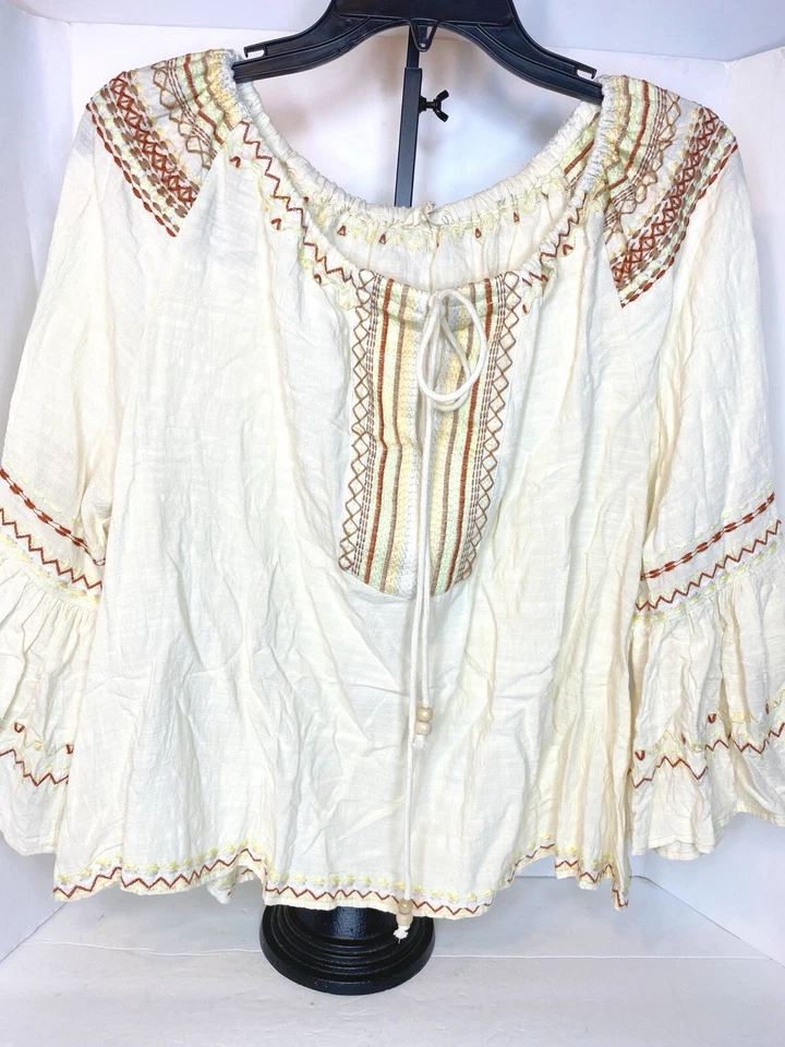 Camisa Ala Murciélago Bohemia Bordada Caballete Mujer’s Talla Grande Foto 2 de 4