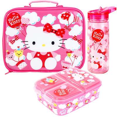 Hello Kitty Kinder Brotdose Set - Brotzeittasche, Brotdose und 580ml Trinkflasche