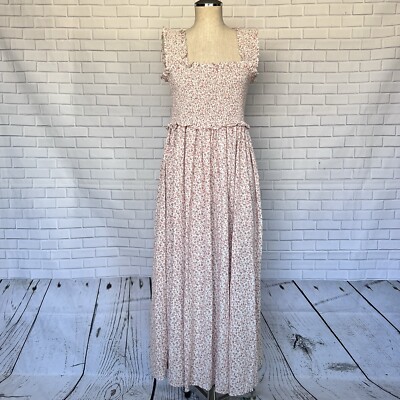 Jacquie the Label Pink and White Floral Smocked Midi Dress Women s Size Large