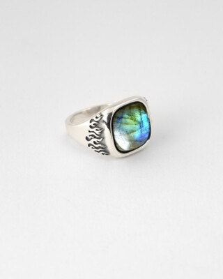 BLUE LABRADORITE LAVA RING 925 STERLING SILVER RING HANDMADE SIGNET MENS RING