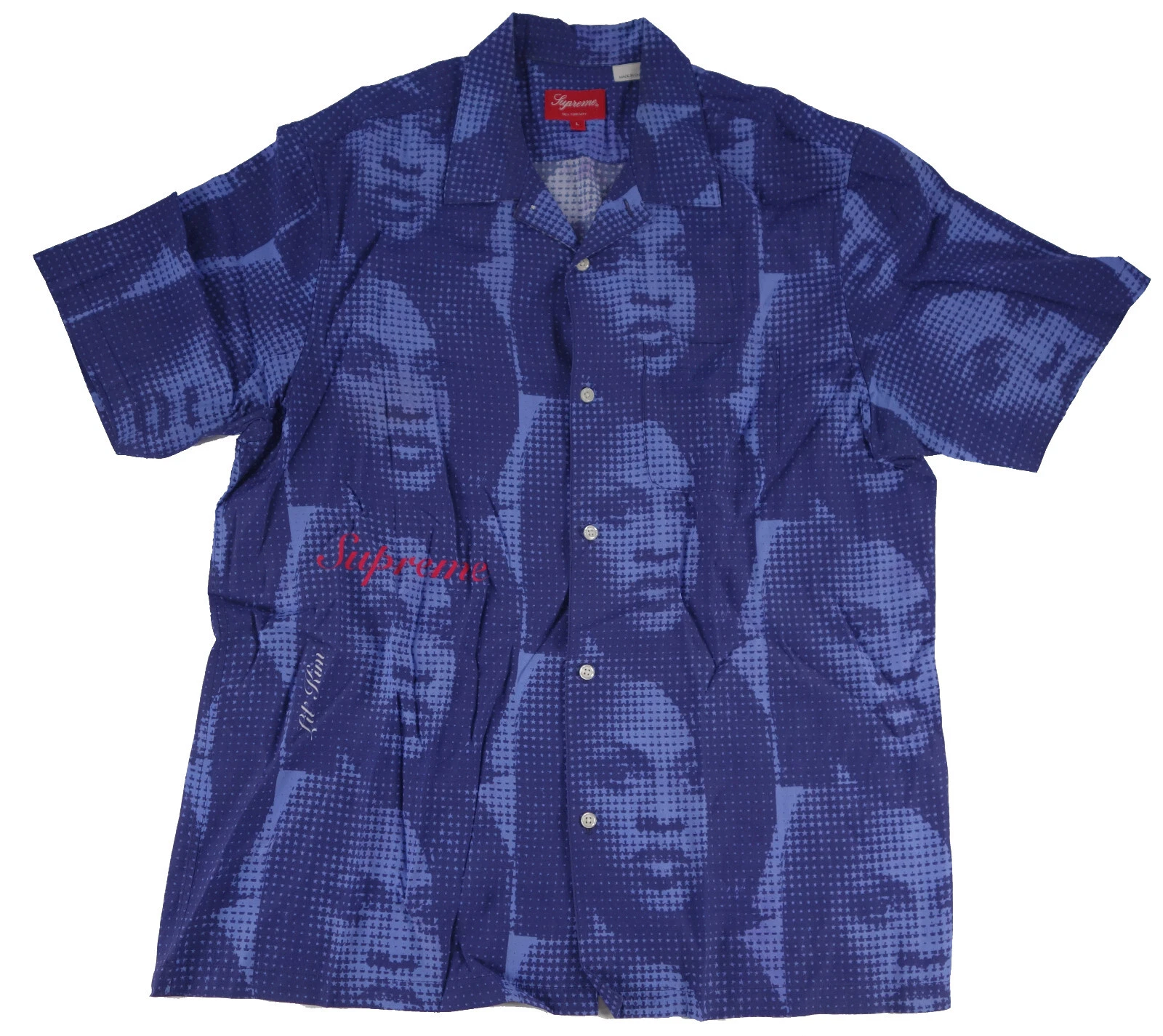 SUPREME Lil Kim chemise boutonnée rap tee GRAND bleu viscose SS22 imprimé intégral