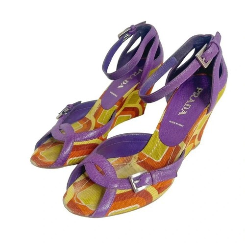 Prada RARE Vintage y2k Green and Purple Mod Print Wedges Women's Size 6 - Picture 3 of 12
