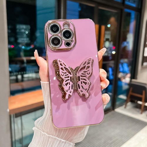 For iPhone Samsung Huawei 6D Plating Case Butterfly Stand Phone Cover Women Girl - Picture 13 of 13